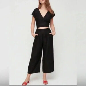 Aritzia Wilfred Brax Black Linen Wide Leg Jumpsuit